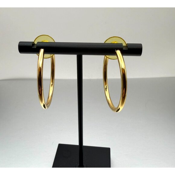 Vintage Gold Tone Open Hoop Earrings Modern Minimalist Style - Picture 1 of 5